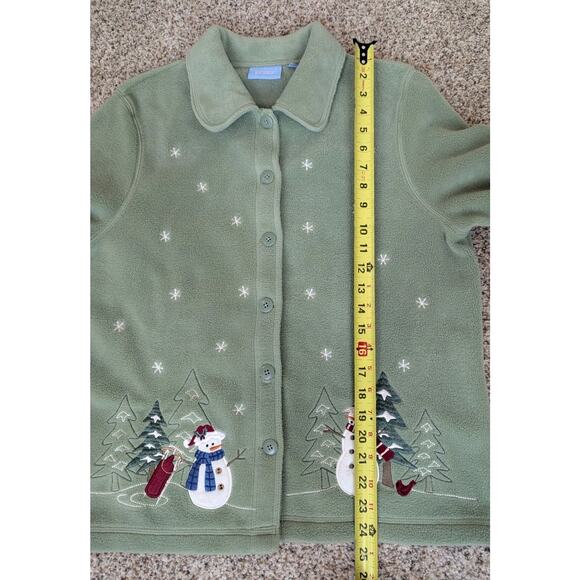 Croft & Barrow Sport Embroidered Snowman Cardigan Green Fleece Women's Medium - Picture 4 of 8